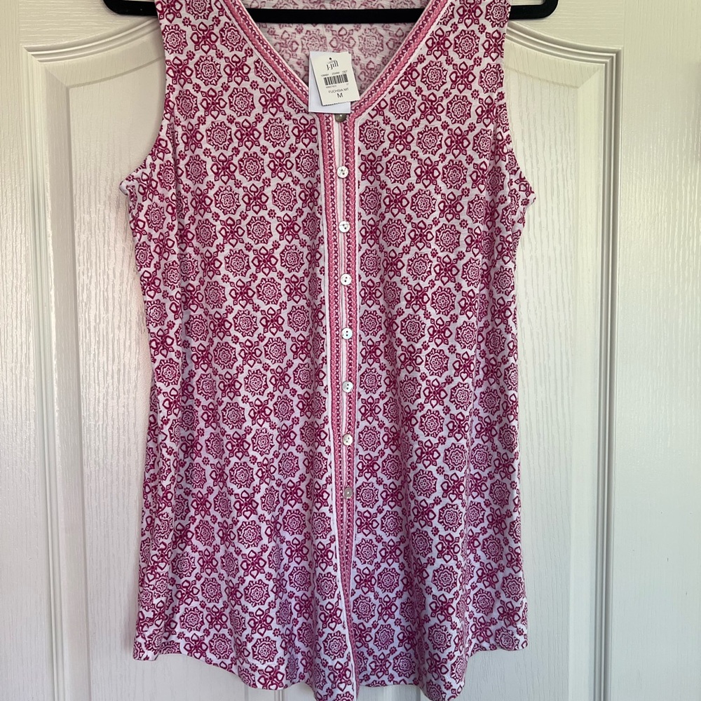 J Jill Tank Top Women's Medium White Pink Geometric Sleeveless
Button Top